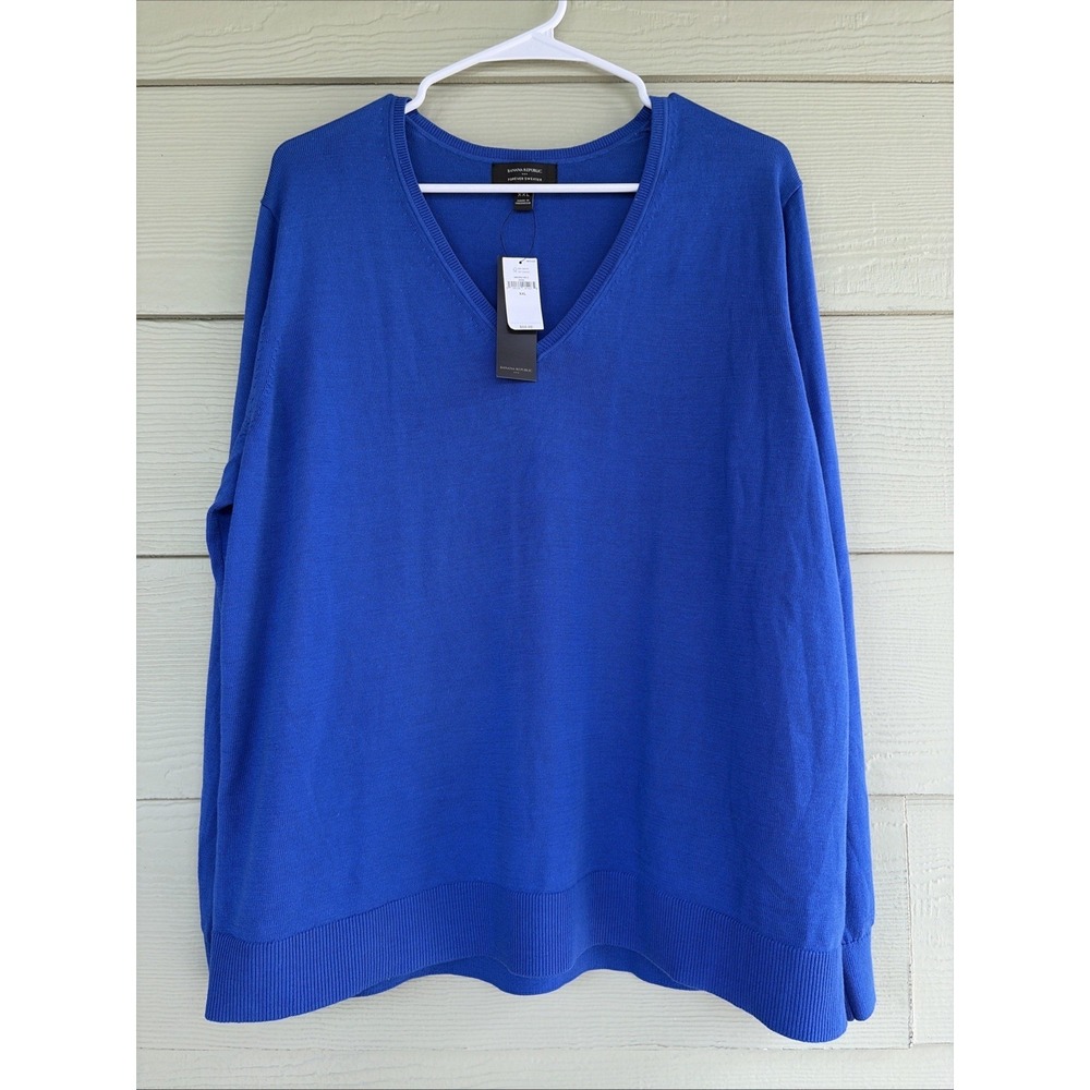 Banana Republic Factory Blue Vneck Lightweight Forever Sweater Womens XXL NEW